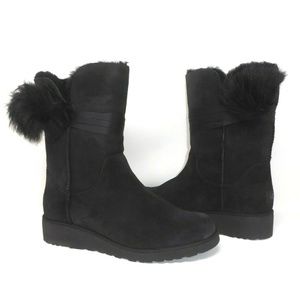 NEW UGG Brita Fur Pom Pom Wedge Heel Boots